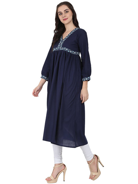 Blue 3/4th sleeve cotton Anarkali kurta
