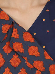 Blue printed sleeveless cotton Angrakha style kurta