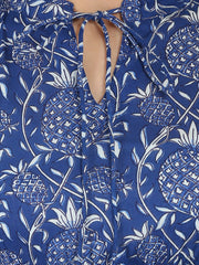 Blue printed 3/4th sleeve cotton anarkali kurta