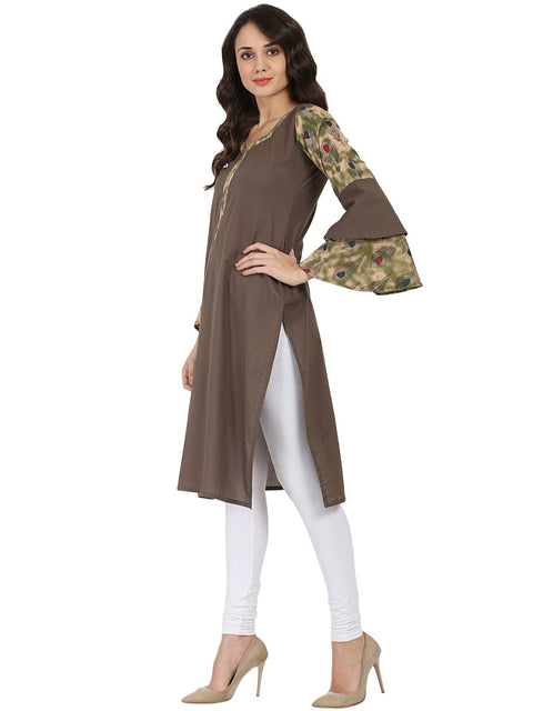 Brown full sleeve cotton kurta