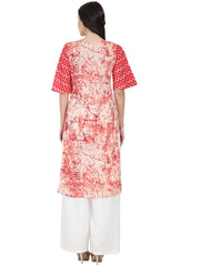 Peach printed 3/4th sleeve cotton kurta