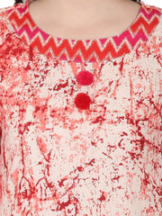 Peach printed 3/4th sleeve cotton kurta