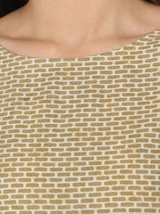 Blue & Beige printed 3/4th sleeve cotton tiered Anarkali kurta