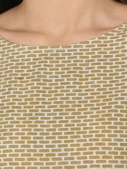 Blue & Beige printed 3/4th sleeve cotton tiered Anarkali kurta