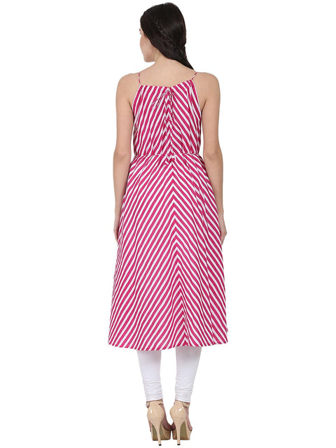 Pink printed sleeveless cotton Anarkali kurta