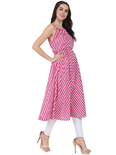 Pink printed sleeveless cotton Anarkali kurta