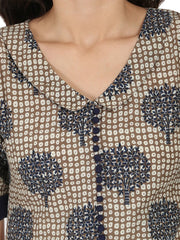 Blue printed half sleeve Cotton A-line kurta with blue flared skirt