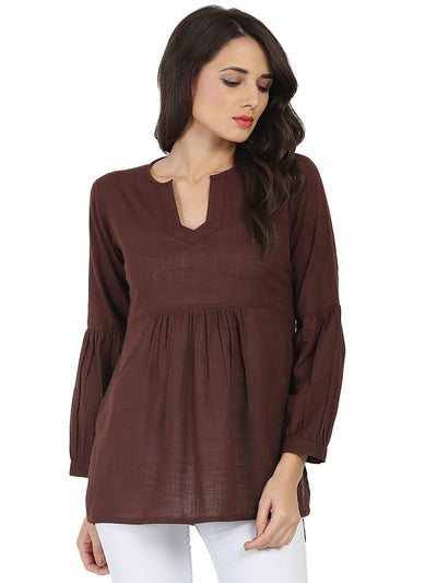 Coffee brown 3/4th sleeve cotton slub tunic
