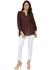 Coffee brown 3/4th sleeve cotton slub tunic