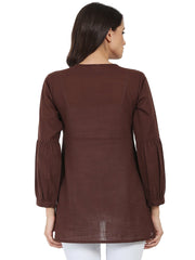 Coffee brown 3/4th sleeve cotton slub tunic
