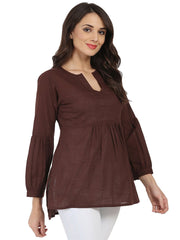 Coffee brown 3/4th sleeve cotton slub tunic