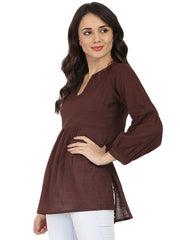 Coffee brown 3/4th sleeve cotton slub tunic