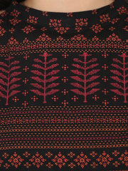 Blue printed full sleeve cold shoulder cotton Anarkali kurta