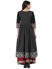 Black printed 3/4th sleeve Cotton Angrakha style kurta