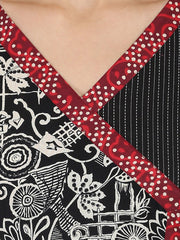 Black printed 3/4th sleeve Cotton Angrakha style kurta