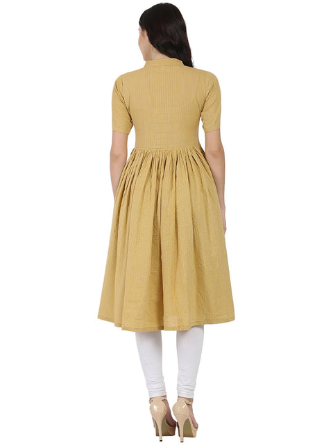Beige half sleeve cotton Anarkali kurta