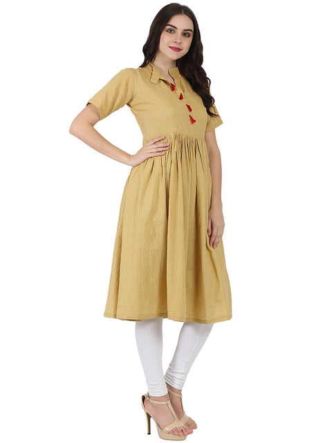 Beige half sleeve cotton Anarkali kurta