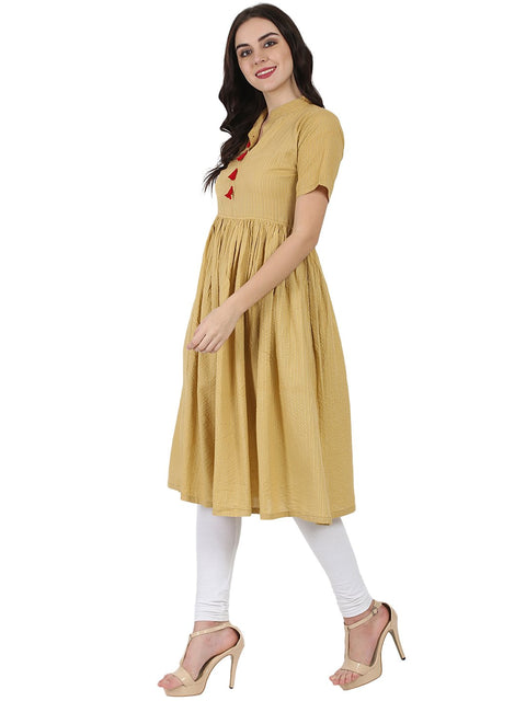 Beige half sleeve cotton Anarkali kurta