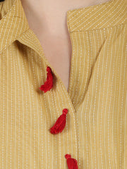 Beige half sleeve cotton Anarkali kurta