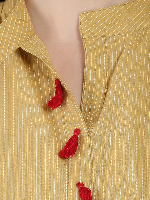 Beige half sleeve cotton Anarkali kurta