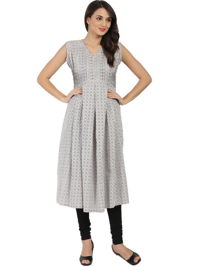 Grey printed sleeveless cotton Anarkali kurta