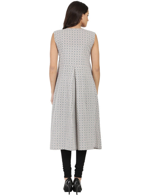 Grey printed sleeveless cotton Anarkali kurta