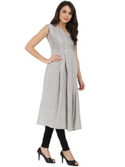 Grey printed sleeveless cotton Anarkali kurta