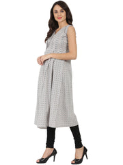 Grey printed sleeveless cotton Anarkali kurta