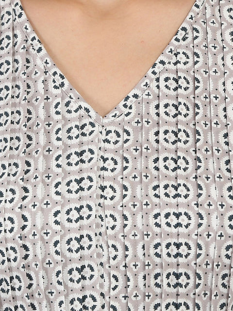 Grey printed sleeveless cotton Anarkali kurta