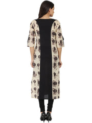 Black & Beige printed 3/4th sleeve cotton A-line kurta