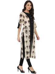 Black & Beige printed 3/4th sleeve cotton A-line kurta