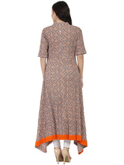 Nude printed half sleeve cotton A-line high low kurta