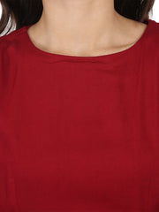Maroon Half sleeve Rayon A-line kurta with Red pleated dhoti