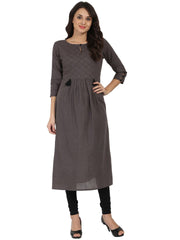 Grey 3/4th Sleeve cotton Slub Anarkali kurta