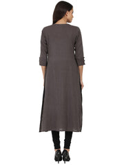 Grey 3/4th Sleeve cotton Slub Anarkali kurta
