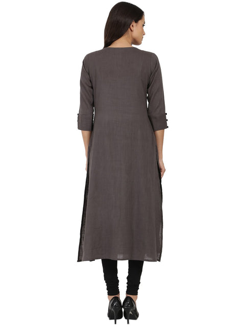 Grey 3/4th Sleeve cotton Slub Anarkali kurta