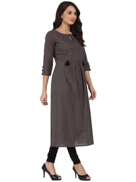 Grey 3/4th Sleeve cotton Slub Anarkali kurta