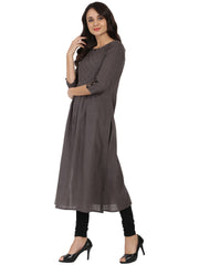 Grey 3/4th Sleeve cotton Slub Anarkali kurta