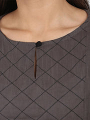 Grey 3/4th Sleeve cotton Slub Anarkali kurta