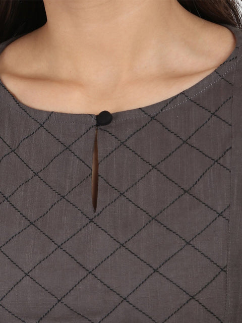 Grey 3/4th Sleeve cotton Slub Anarkali kurta