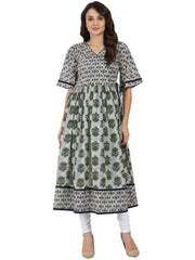 Grey printed half sleeve Cotton Anarkali kurta