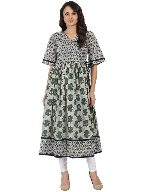 Grey printed half sleeve Cotton Anarkali kurta