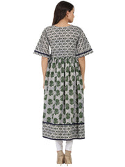 Grey printed half sleeve Cotton Anarkali kurta
