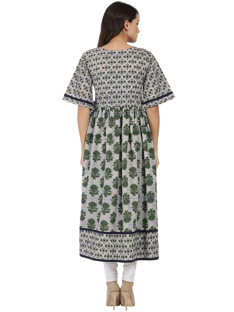 Grey printed half sleeve Cotton Anarkali kurta