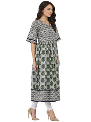 Grey printed half sleeve Cotton Anarkali kurta