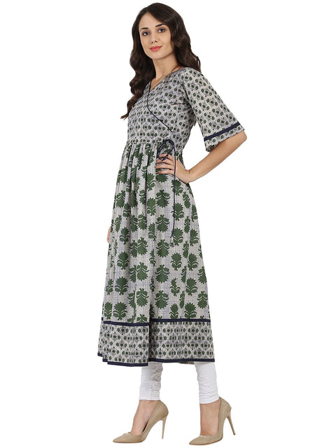 Grey printed half sleeve Cotton Anarkali kurta