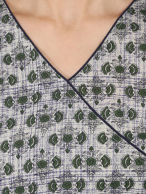 Grey printed half sleeve Cotton Anarkali kurta