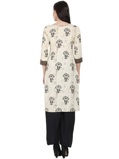 Beige printed 3/4th sleeve cotton kurta