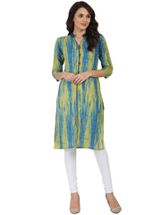 Green printed 3/4th sleeve cotton kurta