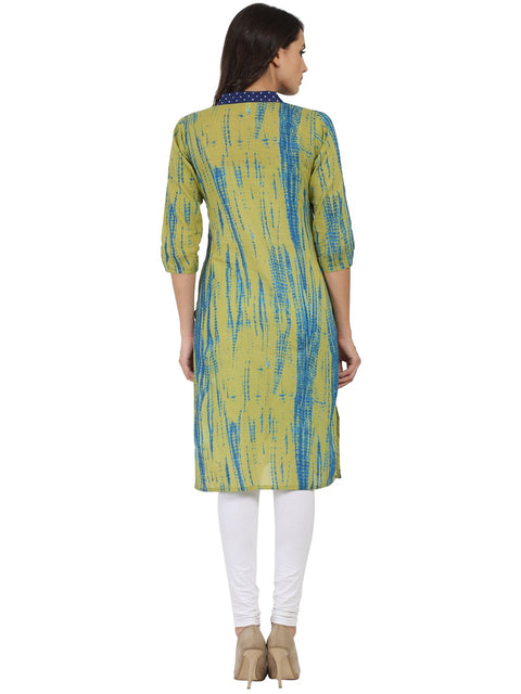 Green printed 3/4th sleeve cotton kurta